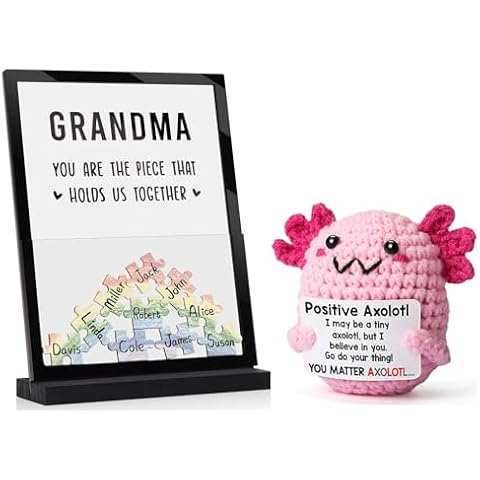 WEYON Crochet Axolotl & Personalized Grandma Puzzle Sign, Best for Grandma's Birthday, Christmas, Mother's Day Cover