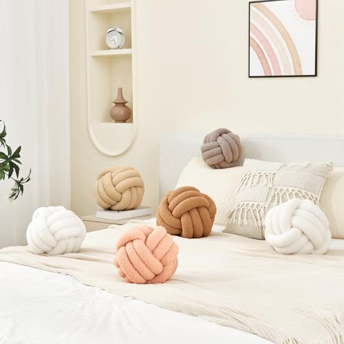 Petrella Knot Pillow Ball Round Throw Pillows Home Decor Cushion Decorative Aesthetic Throw Pillows,Lambswool White 11inch