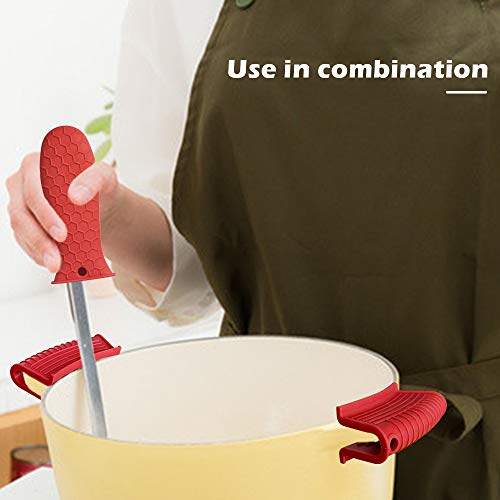 Evahom 4 Pack Silicone Hot Handle Holder,Silicone Assist Handle Holder Iron Skillet Handle Cover Heat Resistant Hot Pan Handle Holder For Cast Iron Pot Woks Frying Pans Griddles Skillets Oven(Red) #TOP5