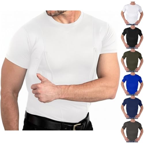 Concealed Carry Shirts for Men Military Tactic Pocket Tee Shirts Mens