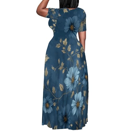 Image of PinkPatty Women's Plus Size Maxi Dresses Short Sleeve Sundress Summer T-Shirt Beach Long Dress with Pockets