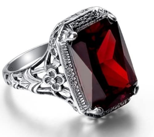 Awmnjtmgpw Fashion Retro Women 925 Silver Cut Ruby Cubic Zircon Blue Topaz Wedding Engagement Ring Size 6-10 (Size 8)