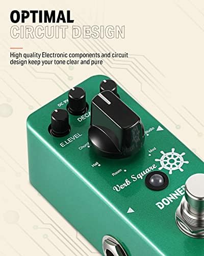 Donner Reverb pedał gitarowy, czasownik, kwadratowy, cyfrowy pogłos, 7 trybów, pokój, korytarz, kościół, wiosna, talerz, studio, mod, True Bypass