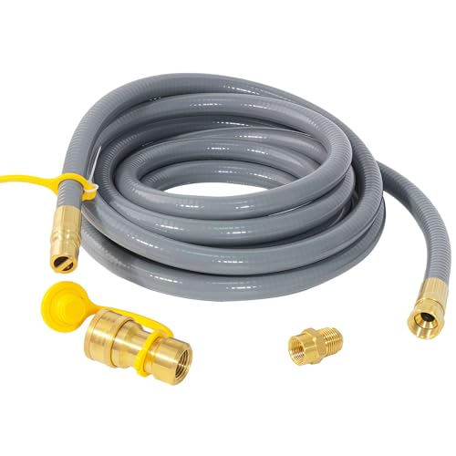 15 FeeT 1/2 inch Natural Gas Hose with Quick Connect Fittings, Natural Gas Hose fit for BBQs、 Grills, Pizza Ovens, Patio Heater and More NG/Propane Appliance