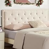 Howjoe Tufted Upholstered King Size Headboard Only, Solid Wood Height Adjustable Modern Head Boards with Durable Metal Legs from 37” to 51”, Padded Linen Dorm King Size Bed Headboard Only, Beige