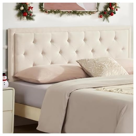 Howjoe Tufted Upholstered King Size Headboard Only, Solid Wood Height Adjustable Modern Head Boards with Durable Metal Legs from 37” to 51”, Padded Linen Dorm King Size Bed Headboard Only, Beige