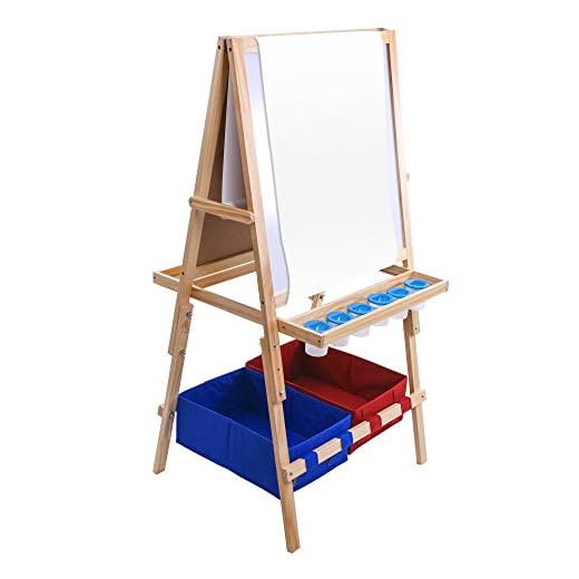 US Art Supply Cardiff Children's Art Activity Easel with Easel Paper Roll, 2 Large Storage Bins and Now 6 No-Spill Child's Paint Cups and Lids