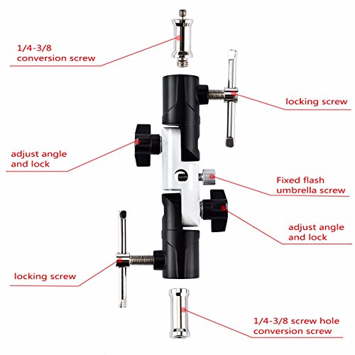 Exmax Full Aluminum Pro Flash Hot Cold Shoe With Triple (3) Flash Mount Head Umbrella Holder Adapter Mount With Swivel/Tilt Bracket 3 Section U Shape Studio Light Stand Speedlight #TOP2