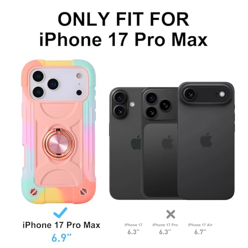 Image of MARKILL Compatible with iPhone with Built-in 360Rotating Ring Stand, Military Grade Drop Protection Full Body Rugged Heavy Duty Case Durable Cover (Rainbow Pink, iPhone 17 Pro Max)