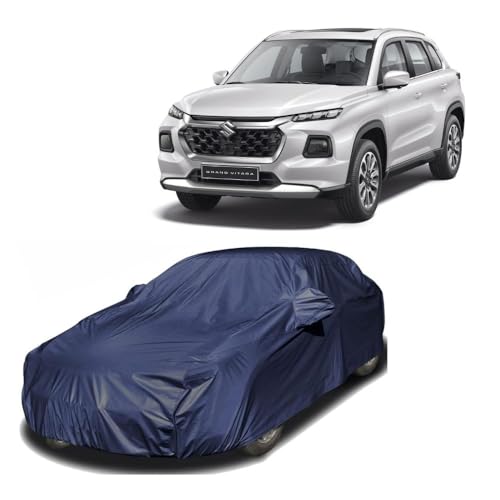 Image of Car Body Cover Compatible with Maruti Suzuki Grand Vitara | Water, Dust & UV Protection | Mirror Pockets | Elastic Grip | Triple Stitch Vitara Car Cover (Blue)