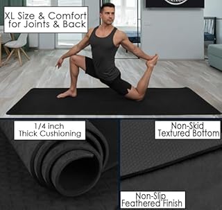 Tatago Extra Large Yoga Mat Wide & Long (84 x 30") 1/4 inch Thick XL Yoga Mat For Total Joint Cushioning, The Large Exercise Mat Thick And Perfect For Home Workouts.