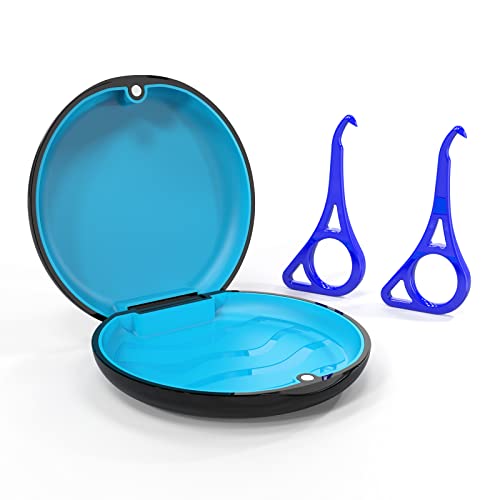 Aligner Case with Magnetic Closure and Textured Liner, Solid Orthodontic Retainer Case with 2Pcs Aligner Removal Tools, for Invisalign, Aligner, Night Guard (Black + Blue)