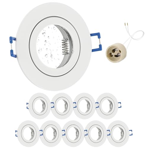 GeyouLux 10x Faretti LED da incasso 230V IP44 cornice con presa GU10 Faretti LED Soffitto in Alluminio Bianco Foro da 68mm Faretti da incasso per cartongesso bagno cucina Rotondo