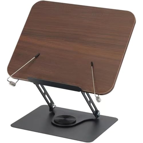 Refoya ブックスタンド 書見台 読書台 折りたたみ式 360°回転 角度/高さ無段階調節 姿勢改善 腰痛/猫背解消 安定性 合金製 ページ捲り簡単 木目 パネル木製 読書棚デスクトップ読書棚読書スタンド神器学生回転木製譜面棚図書ホルダー書立 (ブラウ