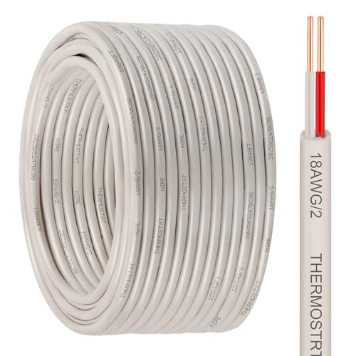 18/2 Thermostat Wire, 100FT, Solid Copper, 18AWG, White