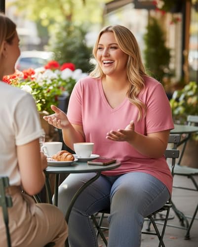 Image of ForHailey Women's Plus Size Short Sleeve Tee Shirt V Neck Basic Ladies Loose Fit T Shirt 1X-5X