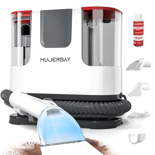 Upholstery Carpet Cleaner, MUJERBAY 12Kpa Portable Spot and Stain Cleaner, Easy Move with Universal Wheels & Handle, 1.19-inch Deep Cleaning Machine for Couch, Stairs, Car and Pet Messes.White