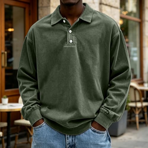 Washed Polo Shirts for Men Big and Tall Long Sleeve Tshirts Casual Pullover - image 3