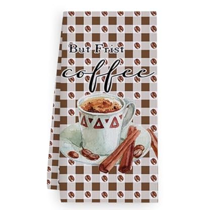 Geschirrtücher Eleganter Kaffeedruck Handtücher Waffeltücher Küchentücher Geschirrhandtücher Saugfähige Trockentücher Küche Multi-Purpose Abtrockentücher Küche Handtuchset 4 Stück (40x60cm) – Bild 3