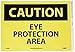 NMC C483PB OSHA Sign, Legend "CAUTION - EYE PROTECTION AREA", 14" Length x 10" Height, Pressure Sensitive Adhesive Vinyl, Black on Yellow
