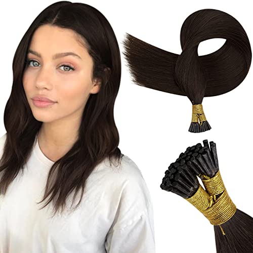 RUNATURE I Tip Human Hair Extensions Darkest Brown 14 Inch 40 Grams 50 Strands/Pack Pre Bonded Keratin Hair Extensions Cold Fusion Remy Straight Stick Tip Hair