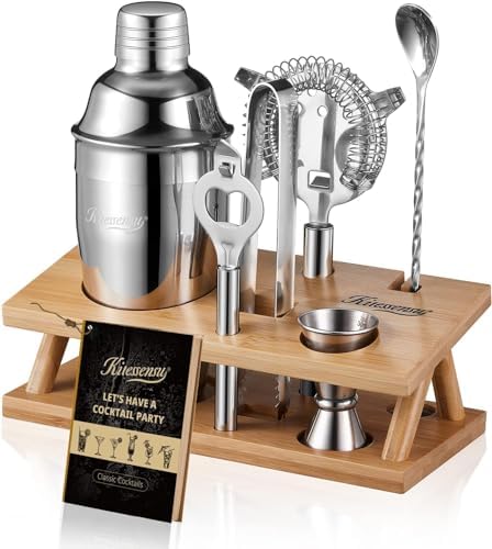 KITESSENSU - Cocktail Shaker Set Bartender Kit, 6-Piece Bar Set with Stand, Bar kit with Essential Bar Accessory Tools - sliver - Thumbnail 2