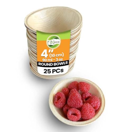 Raj Bamboo Disposable Heavy Duty 4" Round Bowls 25 Pack