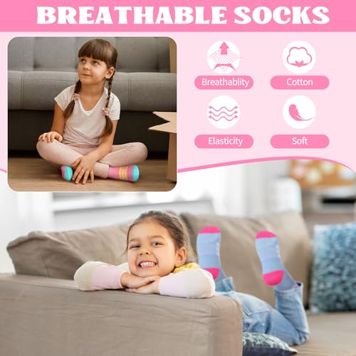 16 Pairs Kids Crew Athletic Socks Cotton Mid Calf Socks with Retro Stripes Hearts for Girls Boys Sports Football4