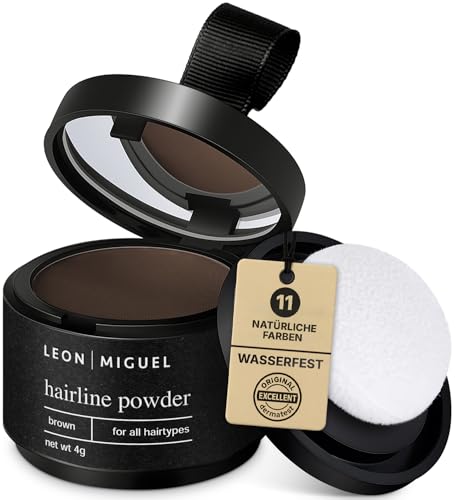 LEON MIGUEL Ansatzpuder - wasserfestes Hairline Powder als perfekten Haar Concealer zum Ansatz kaschieren, unsichtbares Haar Make-up zur Haarverdichtung (Braun, Hairline Powder)