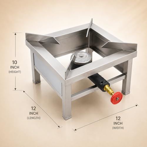 Image of 12x12 Inch Square Catering Burner Heavy Duty Stainless Steel LPG Gas Stove Commercial Cooktop for Hotel Restaurant Catering Kitchen