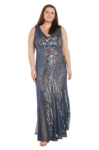 Image of R&M Richards Women's Luxurious Sequin Embellished Gown | V-Neck Formal Beaded Maxi Dress W /Contrast Lining & Godet Skirt