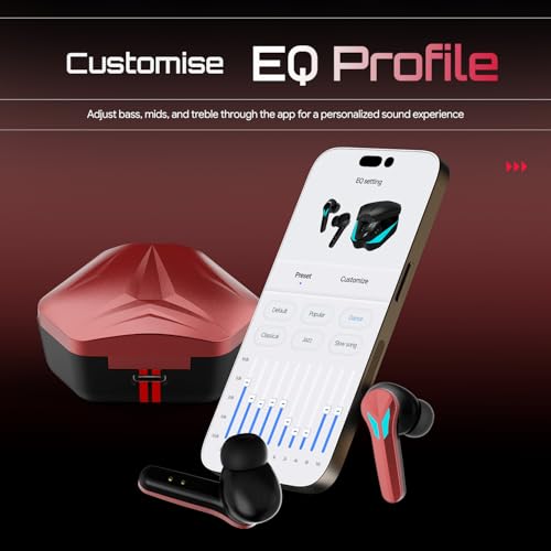 Image of Fire-BolttAero Shadow TWS Earbuds Custom EQ, RGB Lights, Wireless Bluetooth 5.4, Music & App Support, 50H Playtime, Fast Charging Case, 50ms Low Latency for Gaming, Touch Controls - Flame Red