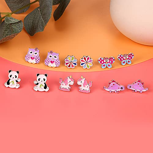 33 Pairs Stud Earrings Set for Girls - Hypoallergenic Earrings Set for Kids - Colorful CZ Stud Earrings for Little Girls -Cat Earrings Animal Earrings Cute Earrings for teen Girls Jewelry