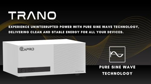Image of EAPRO TRANO 1100S 975VA Home UPS Inverter with Solar Charging - Pure Sine Wave Technology, Reliable Power Backup | White | 36 Months Manufacturer Warranty