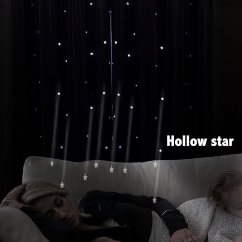 Image of indistar Star Cutout Kids Window Blackout Curtains for Girl Bedroom Window Room Darkening Curtains & Drapes Baby Nursery Curtains (2 Panel,35Wx72L inch,Lavender)