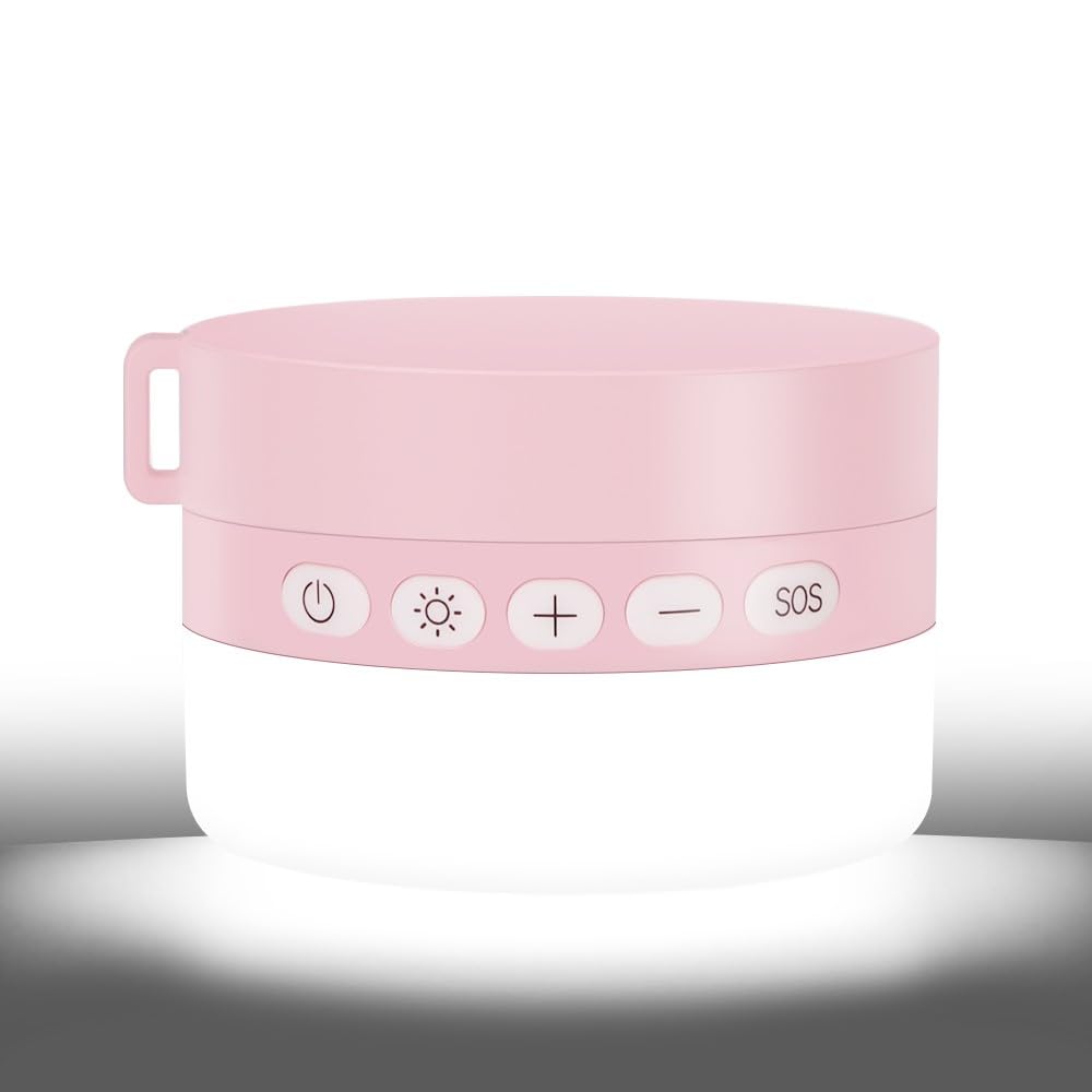 LED Camping Laterne, Wiederaufladbare Campingleuchte mit 4 Lichtmodi & SOS, Dimmbare Zeltlichter für Camping Notfall Hurricane Wandern Stromausfall (Rosa)