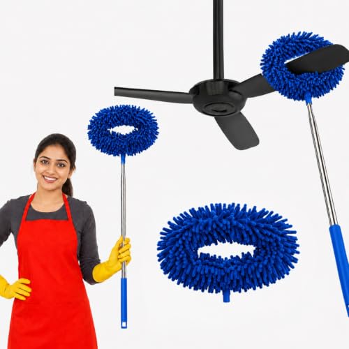 Fan Cleaner Brush With Long Rod Telescopic Cleaning Mop Microfiber Dust Cleaner Foldable Duster For Home Cleaning Microfiber Duster For Cleaning Of Home Kitchen Car Ceiling (Blue-Dense Chenille Fiber)