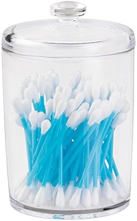 iDesign 01984EU Bathroom Storage Box, Small Cotton Bud Holder with Lid Made of Durable Plastic, Stylish Storage Jar for Cotton Swabs or Makeup Pads, Clear,8.381x8.381x12.954 cm