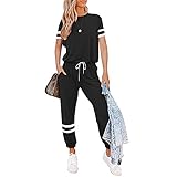 Litthing Completi Donna Sportivi 2 Pezzi Tute da Ginnastica Tops Manica Corta/Pantaloni per Casual Jogging Fitness Yoga Casa Pigiama Set (Nero, S)