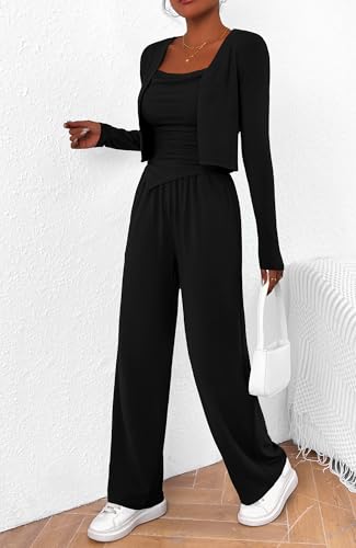 BTFBM Women's Fall Lounge Sets 3 Piece Outfit Tracksuits Casual Long Sleeve Tops High Waisted Sweatpants Set4