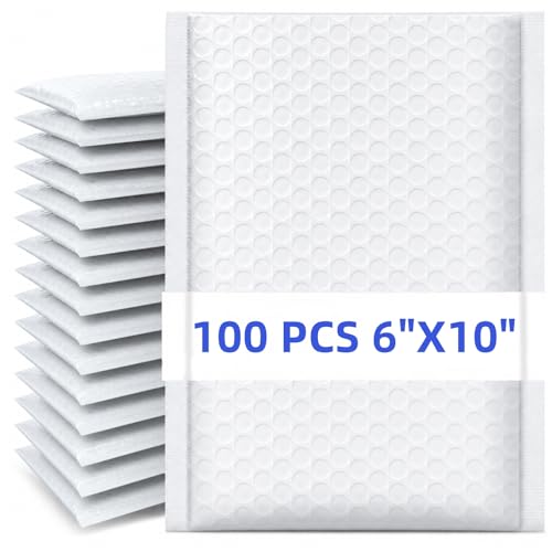 Image of Nicunom 100 Pack Bubble Mailers 6x10", Usable Size 6x9" Self Seal Padded Envelopes Opaque Poly Wrap Bubble Bags Waterproof Shipping Bags for Small Business Mailing Makeup Jewelry Gifts, White
