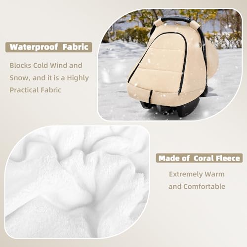 Image of SWESEN Winter Car Seat Covers for Babies, Cozy & Warm Cover, Infant Car Seat Canopy Water Resistant, Universal Cold Weather Shield, Beige