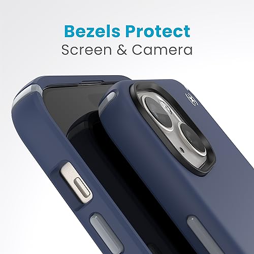 Image of Speck iPhone 15 Case - Drop Protection, Grip - for iPhone 15, iPhone 14, iPhone 13 - Scratch Resistant, Soft Touch 6.1 Inch Phone Case - Presidio2 Grip Coastal Blue /Dust Grey /White