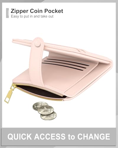 Image of Aiawoxc Womens Wallet, RFID Small Slim Wallets for Women, Compact Credit Card Holder, Cute Leather Bifold Ladies Purse with Zipper Coin Pocket and ID Window, Pink
