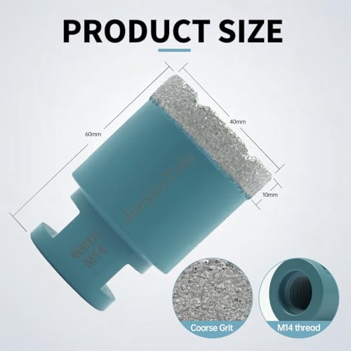 Dry Diamond Core Drill Bit - JeeynoTols 40mm Tile Drill Bit Porcelain Ceramic Tile Granite Marble Hole Saws with M14 thread - Image 4