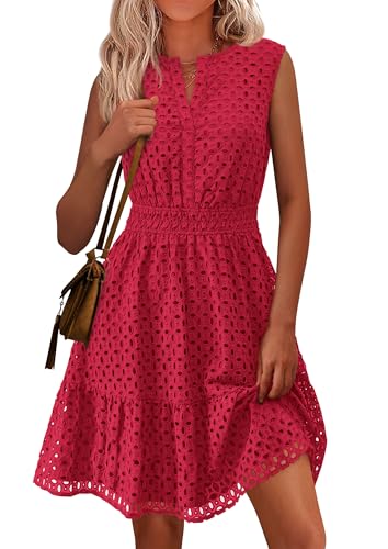 PRETTYGARDEN Women's Summer Dresses 2026 Sleeveless V Neck Eyelet Hollow