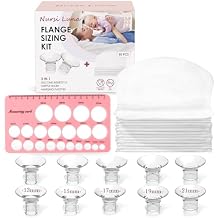 Flange Sizing Kit with Flange Inserts 13/15/17/19/21mm 10PCS, Nipple Ruler, 50 Pads, Silicone Flanges Insert Kit for 24mm Flange/Shield, Pumping Breastfeeding Essentials for New Mom