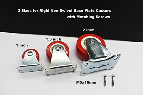 Floyutin 1.5 Inch Rigid No-Swivel Plate Hard Rubber Caster Wheels For Furniture And Workbench 6 Packs(Free Screws) #TOP6
