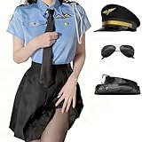 [Maazusa] ポリス コスプレ 7点豪華ポリス帽子フルセット警察官 レディース コスチューム 衣装 婦人警官 大きいサイズ 仮装 ミニスカポリス ハロウィン 大人 制服 かわいい 大人用