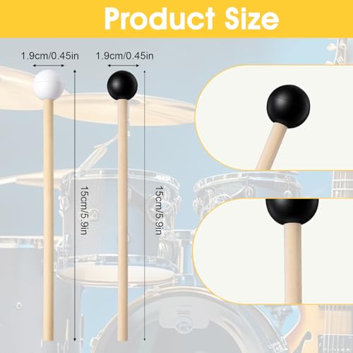 MBAIYO 4 Pcs Steel Tongue Drum Mallets, 5.9 Inch Rubber Drum Mallets Sticks for Xylophone Glockenspiel Musical Instruments Mallet White Birch Wood Handle Silicone Head Percussion Sticks